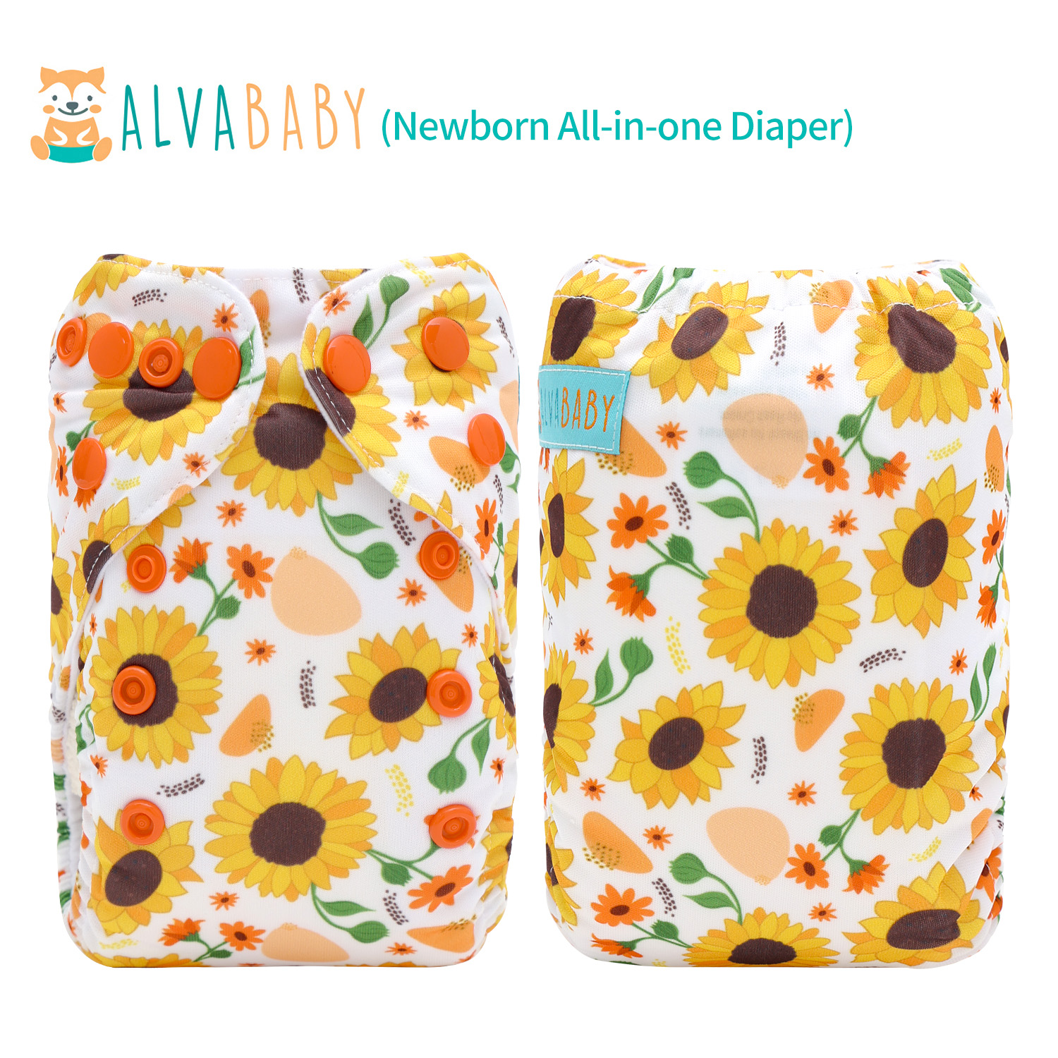 Newborn all In One Diaper with Pocket Sewn-in one Newborn 4-layer Bamboo blend insert-Sunflowers(SAO-EW33A)