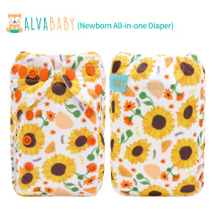 Newborn all In One Diaper with Pocket Sewn-in one Newborn 4-layer Bamboo blend insert-Sunflowers(SAO-EW33A)