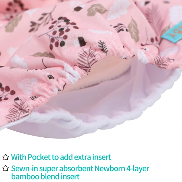 Newborn all In One Diaper with Pocket Sewn-in one Newborn 4-layer Bamboo blend insert-Flowers(SAO-EW30A)