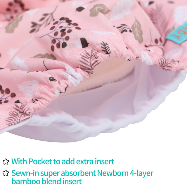 Newborn all In One Diaper with Pocket Sewn-in one Newborn 4-layer Bamboo blend insert-Flowers(SAO-EW30A)