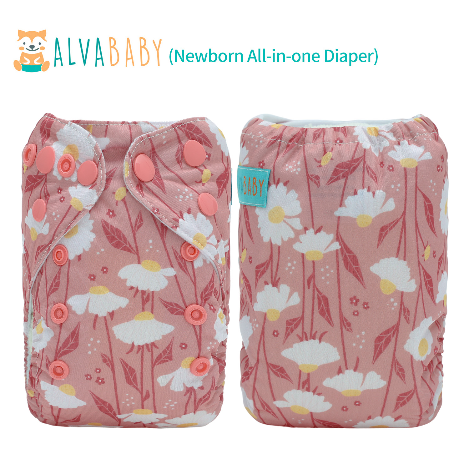 Newborn all In One Diaper with Pocket Sewn-in one Newborn 4-layer Bamboo blend insert-Flowers(SAO-EW29A)