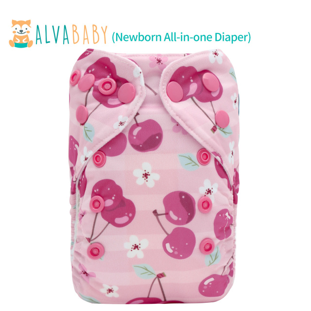 Newborn all In One Diaper with Pocket Sewn-in one Newborn 4-layer Bamboo blend insert-Cherry(SAO-EW27A)