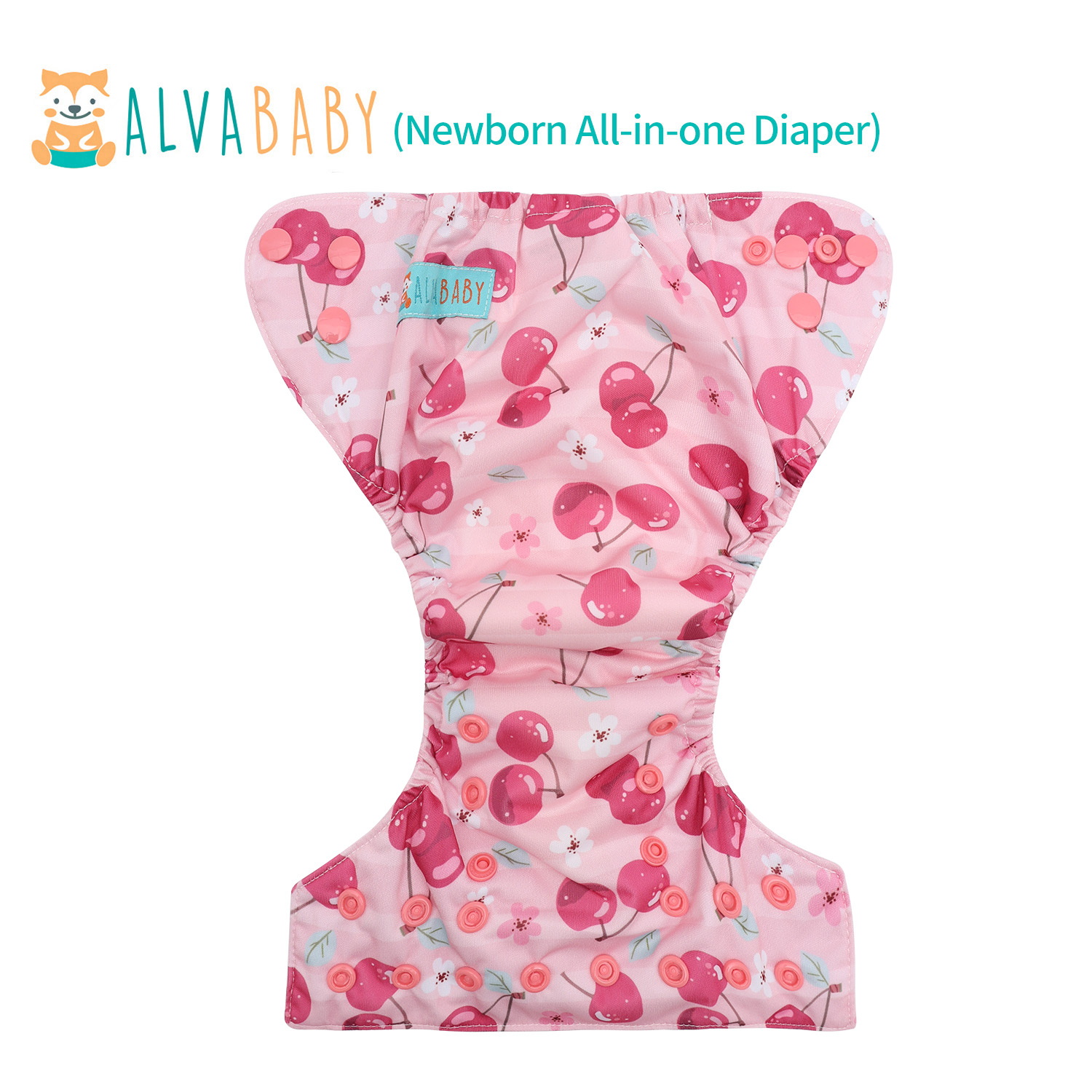 Newborn all In One Diaper with Pocket Sewn-in one Newborn 4-layer Bamboo blend insert-Cherry(SAO-EW27A)