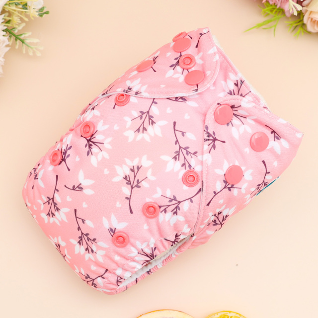 Newborn all In One Diaper with Pocket Sewn-in one Newborn 4-layer Bamboo blend insert-Flowers(SAO-EW32A)