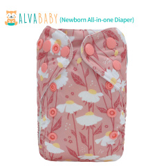 Newborn all In One Diaper with Pocket Sewn-in one Newborn 4-layer Bamboo blend insert-Flowers(SAO-EW29A)