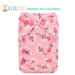 Newborn all In One Diaper with Pocket Sewn-in one Newborn 4-layer Bamboo blend insert-Flowers(SAO-EW32A)