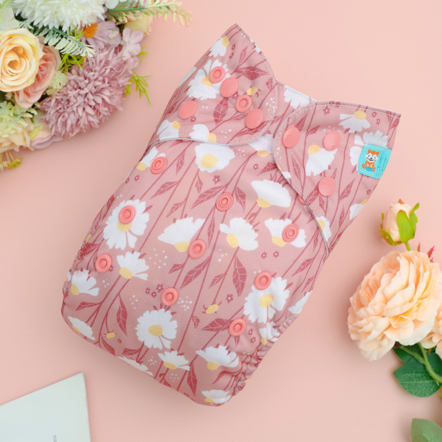Newborn all In One Diaper with Pocket Sewn-in one Newborn 4-layer Bamboo blend insert-Flowers(SAO-EW29A)