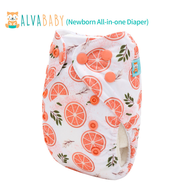 Newborn all In One Diaper with Pocket Sewn-in one Newborn 4-layer Bamboo blend insert-Orange(SAO-EW31A)