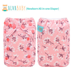 Newborn all In One Diaper with Pocket Sewn-in one Newborn 4-layer Bamboo blend insert-Flowers(SAO-EW32A)