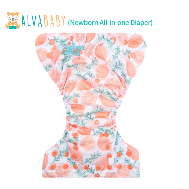 Newborn all In One Diaper with Pocket Sewn-in one Newborn 4-layer Bamboo blend insert-Lemon(SAO-EW28A)