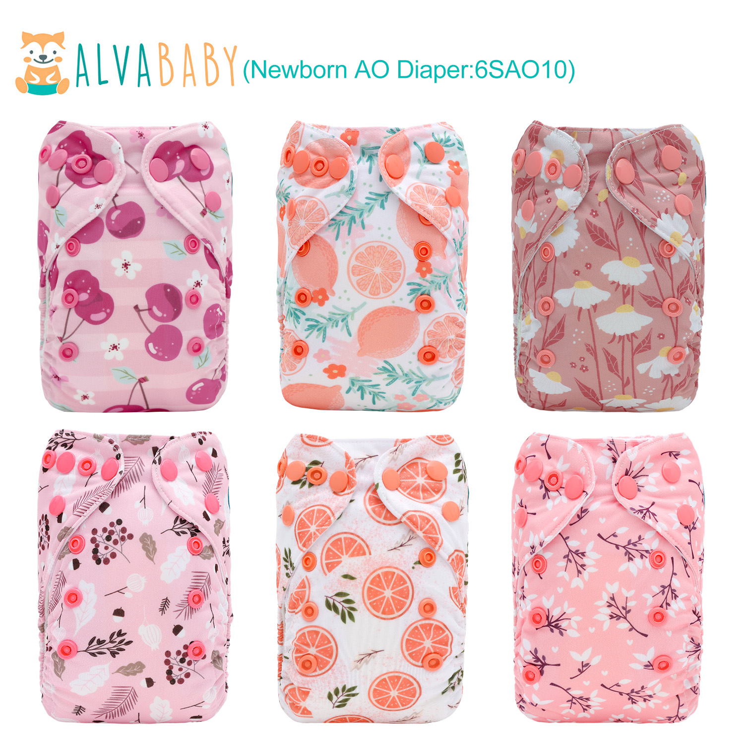 6-Pack Newborn Cloth Diapers with 6 Microfiber Inserts for Infants & Toddlers