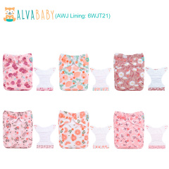 6-Pack AWJ Cloth Diapers with 6 Bamboo Inserts (4 Layers) - One Size Adjustable & Reusable Pocket Diapers for Summer