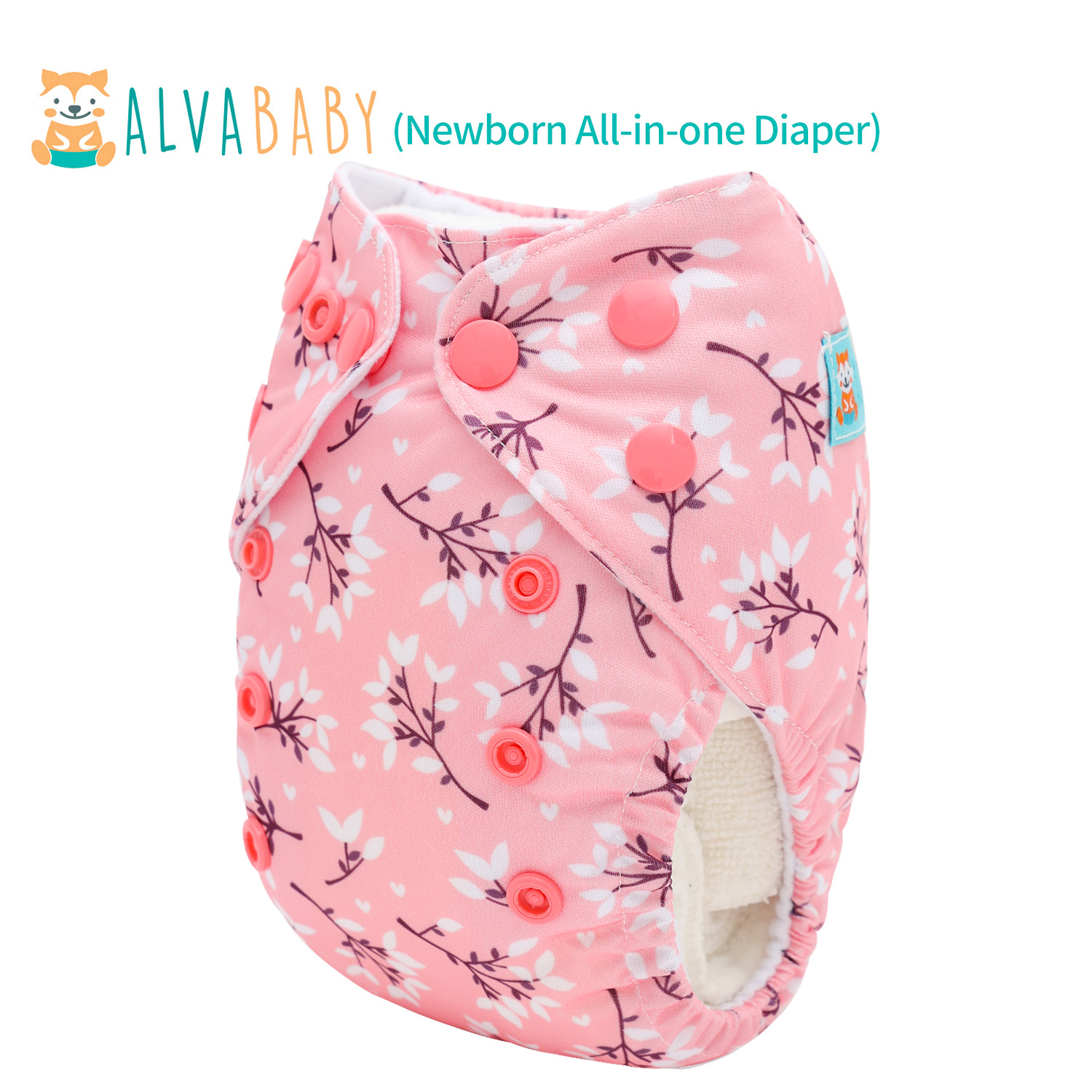 Newborn all In One Diaper with Pocket Sewn-in one Newborn 4-layer Bamboo blend insert-Flowers(SAO-EW32A)