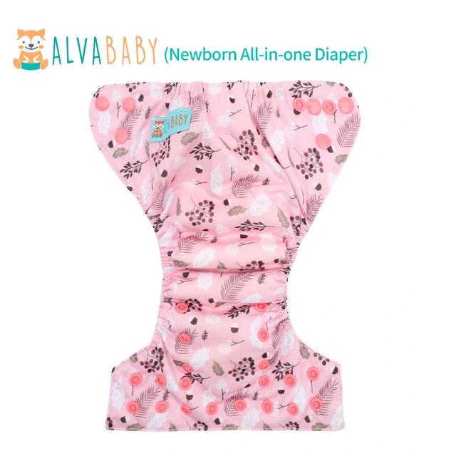 Newborn all In One Diaper with Pocket Sewn-in one Newborn 4-layer Bamboo blend insert-Flowers(SAO-EW30A)
