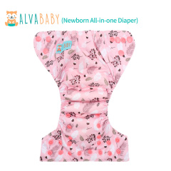 Newborn all In One Diaper with Pocket Sewn-in one Newborn 4-layer Bamboo blend insert-Flowers(SAO-EW30A)