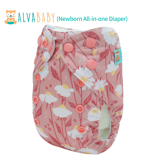 Newborn all In One Diaper with Pocket Sewn-in one Newborn 4-layer Bamboo blend insert-Flowers(SAO-EW29A)