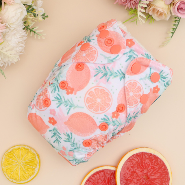 Newborn all In One Diaper with Pocket Sewn-in one Newborn 4-layer Bamboo blend insert-Lemon(SAO-EW28A)