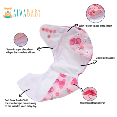 Newborn all In One Diaper with Pocket Sewn-in one Newborn 4-layer Bamboo blend insert-Cherry(SAO-EW27A)