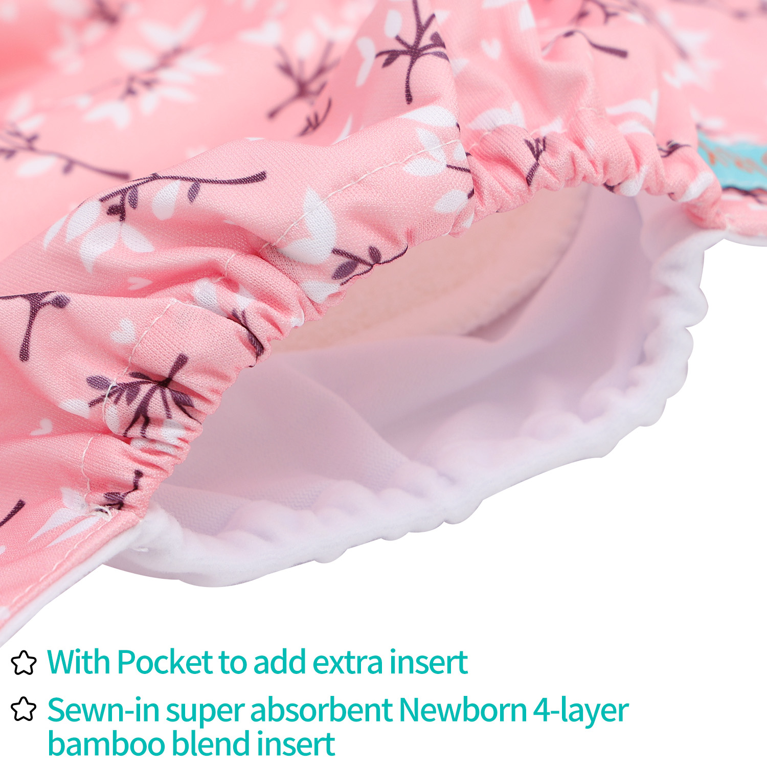 Newborn all In One Diaper with Pocket Sewn-in one Newborn 4-layer Bamboo blend insert-Flowers(SAO-EW32A)