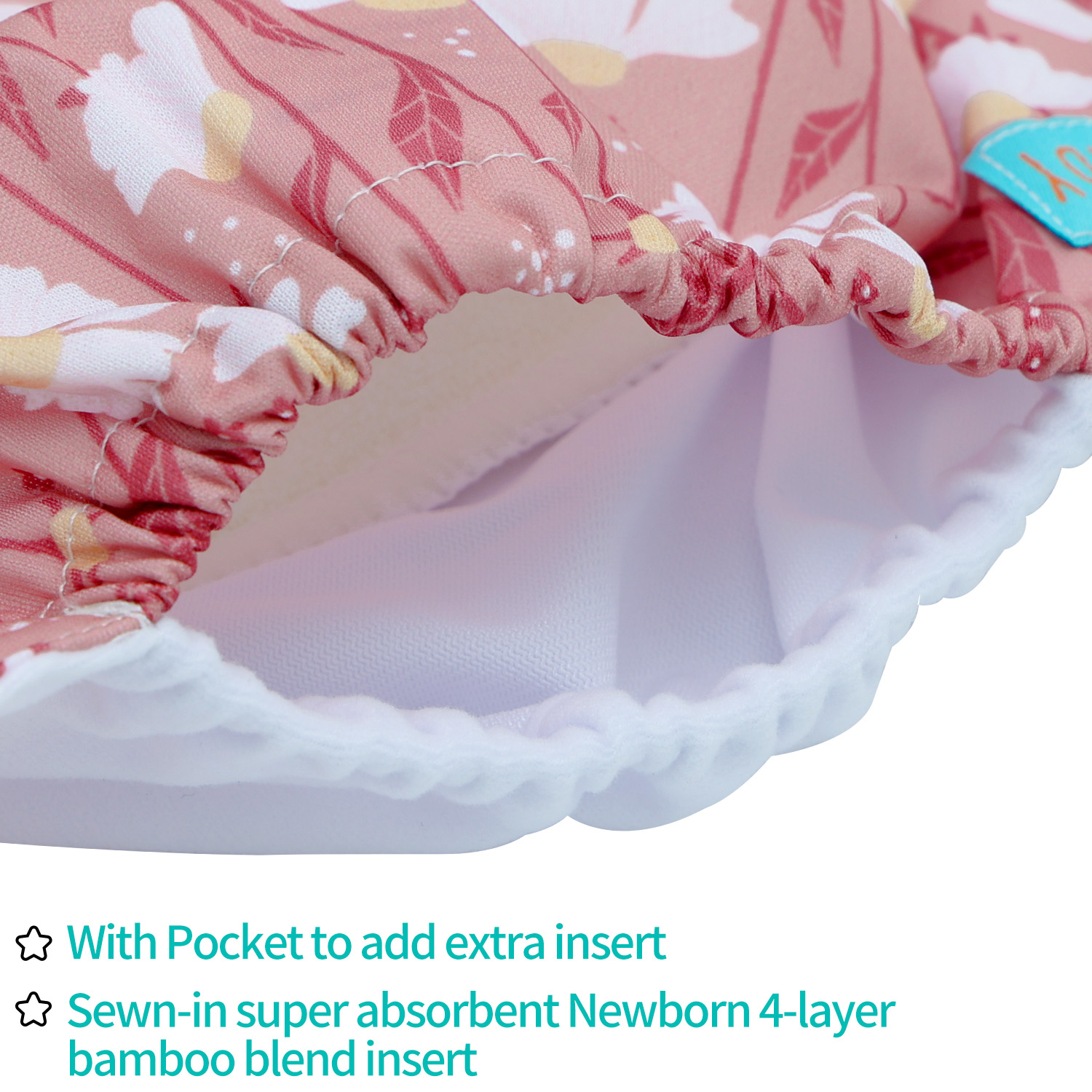 Newborn all In One Diaper with Pocket Sewn-in one Newborn 4-layer Bamboo blend insert-Flowers(SAO-EW29A)