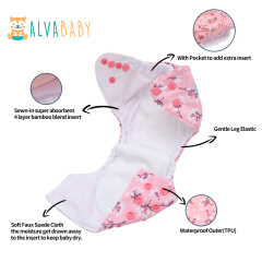 Newborn all In One Diaper with Pocket Sewn-in one Newborn 4-layer Bamboo blend insert-Flowers(SAO-EW32A)