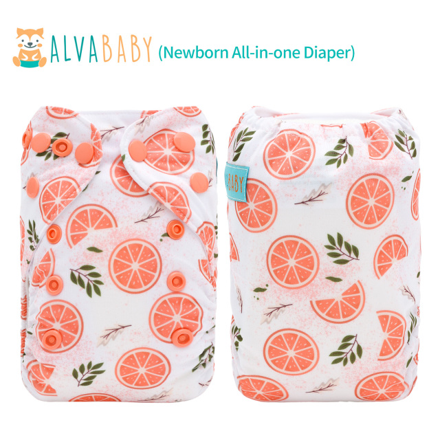 Newborn all In One Diaper with Pocket Sewn-in one Newborn 4-layer Bamboo blend insert-Orange(SAO-EW31A)