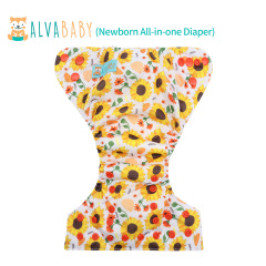 Newborn all In One Diaper with Pocket Sewn-in one Newborn 4-layer Bamboo blend insert-Sunflowers(SAO-EW33A)