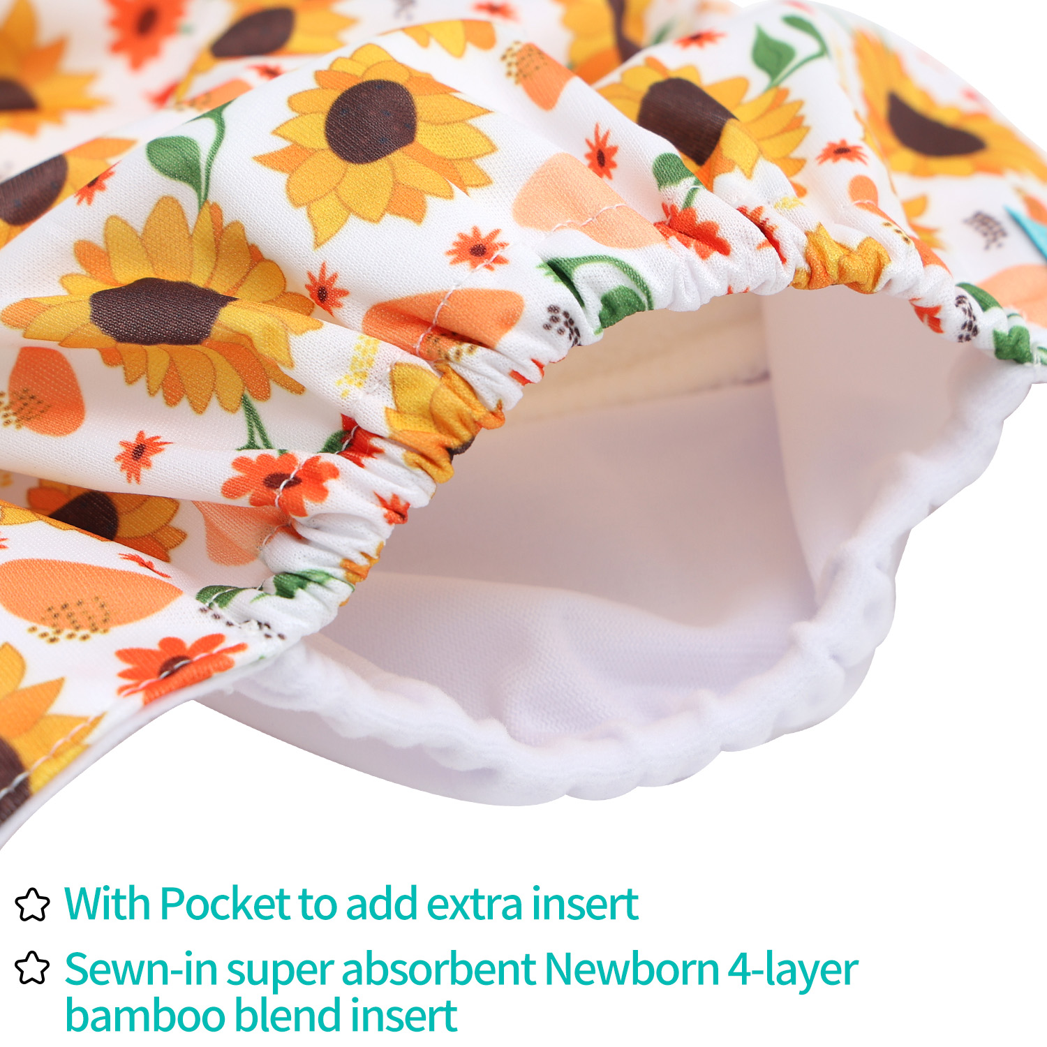 Newborn all In One Diaper with Pocket Sewn-in one Newborn 4-layer Bamboo blend insert-Sunflowers(SAO-EW33A)