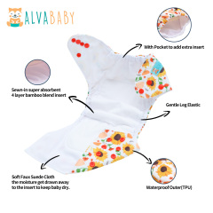 All In One Diaper with Pocket Sewn-in one 4-layer Bamboo blend insert-Sunflower(AO-EW33A)