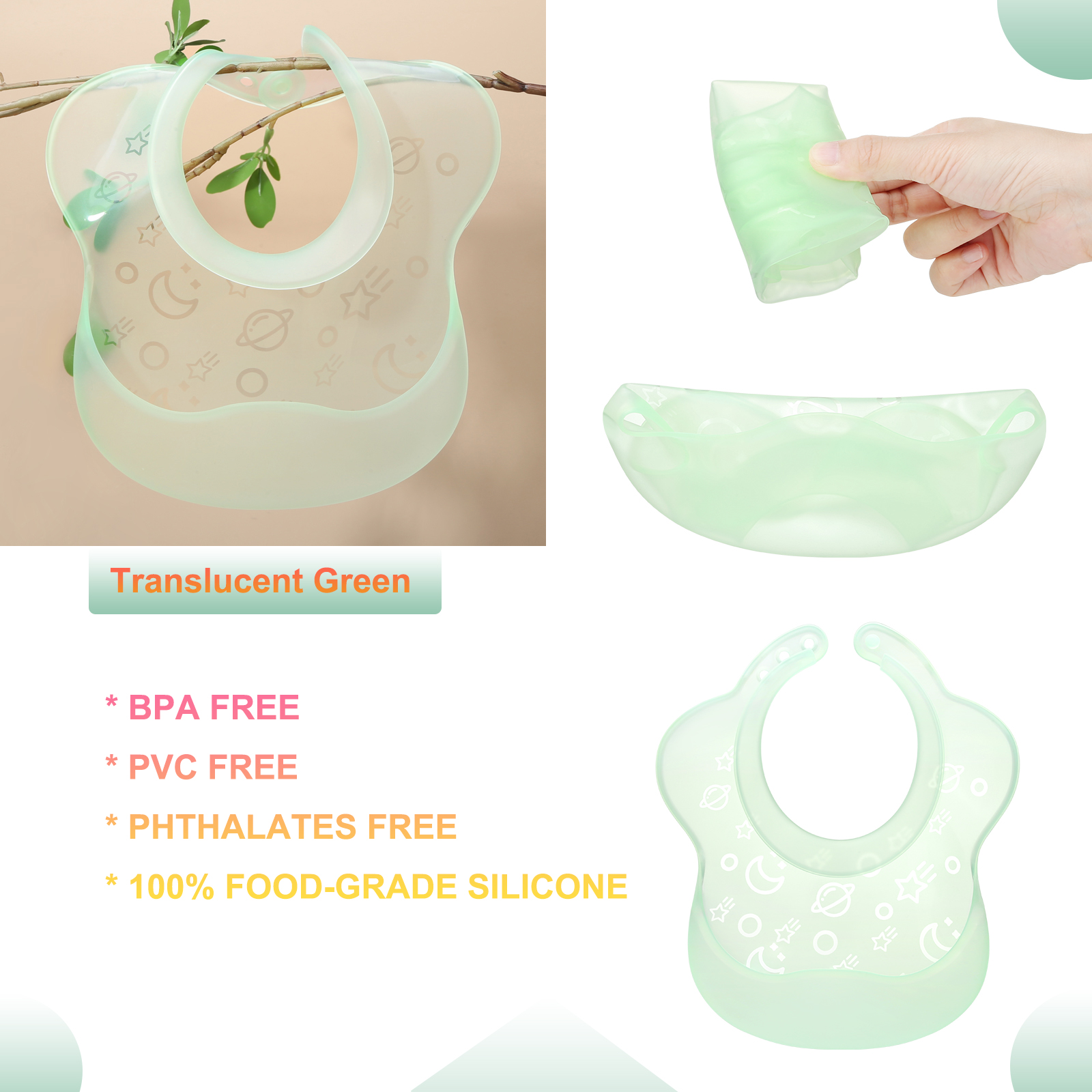Silicone Baby Bib Lightweight Design Eases Pressure Bruising for Infants & Toddlers (SI03A)