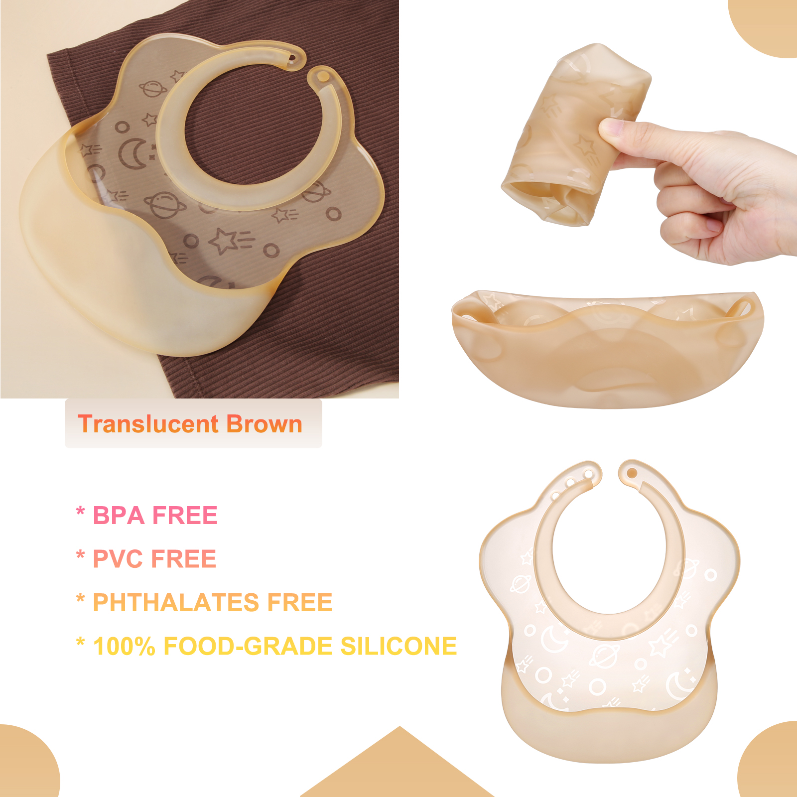 Silicone Baby Bib Lightweight Design Eases Pressure Bruising for Infants & Toddlers (SI04A)