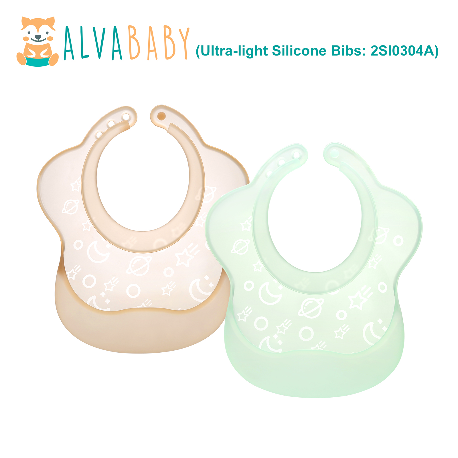 2-Pack Food-Grade Silicone Baby Bibs Lightweight Design Eases Pressure Bruising for Infants & Toddlers (SI0304A)