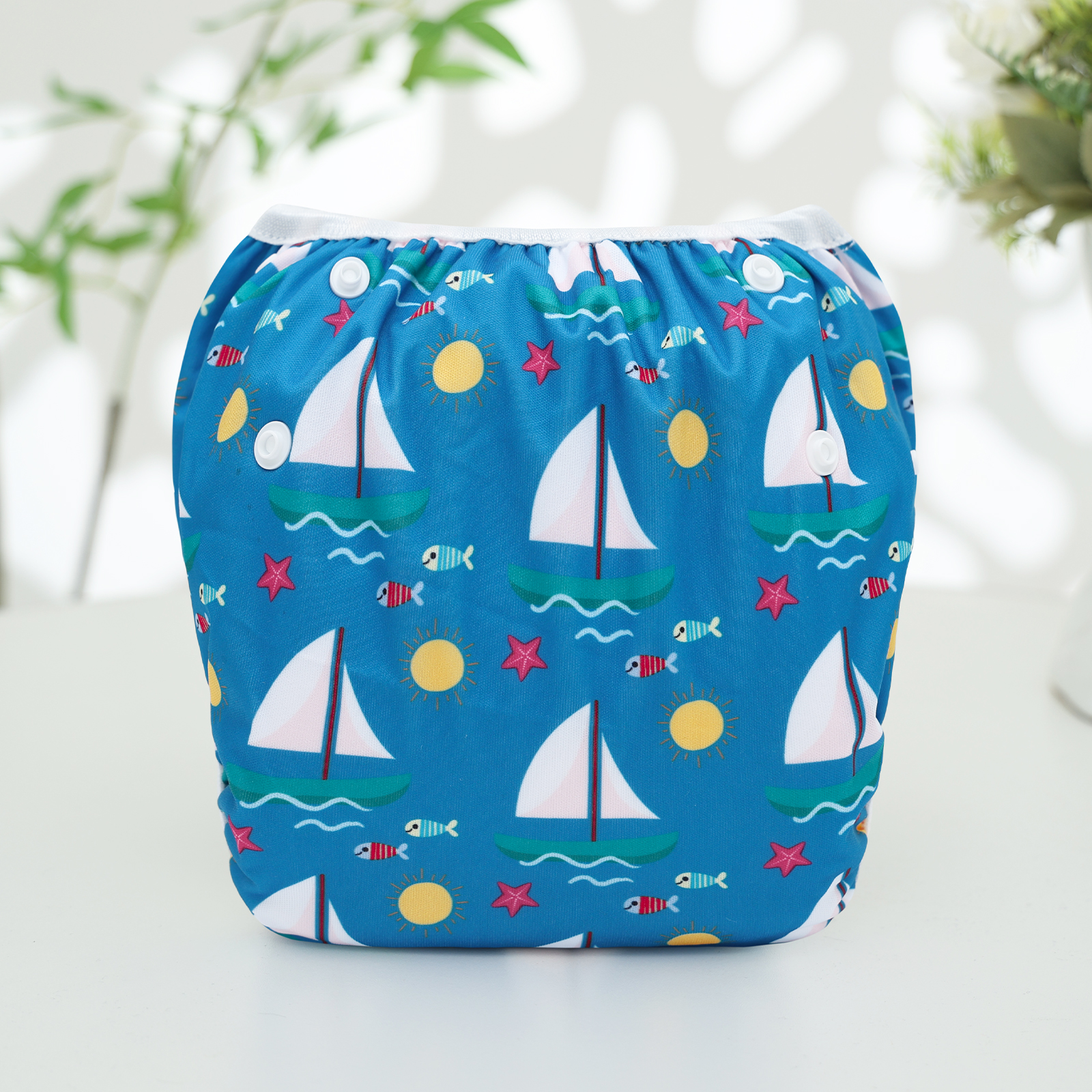 ALVABABY Reusable Swim Diaper - Adjustable One Size Swimwear for Infants & Toddlers (Sailboat, SWD-BS106A)