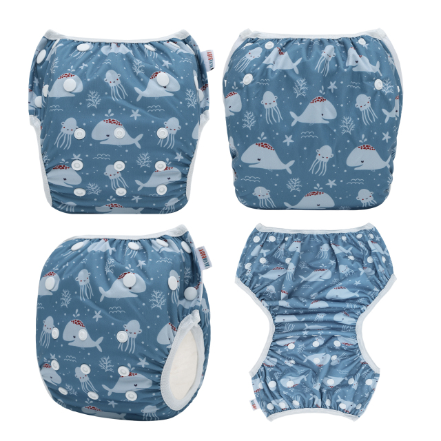 ALVABABY One Size Positioning  Printed Swim Diaper - Dolphin(SWD-BS108A)