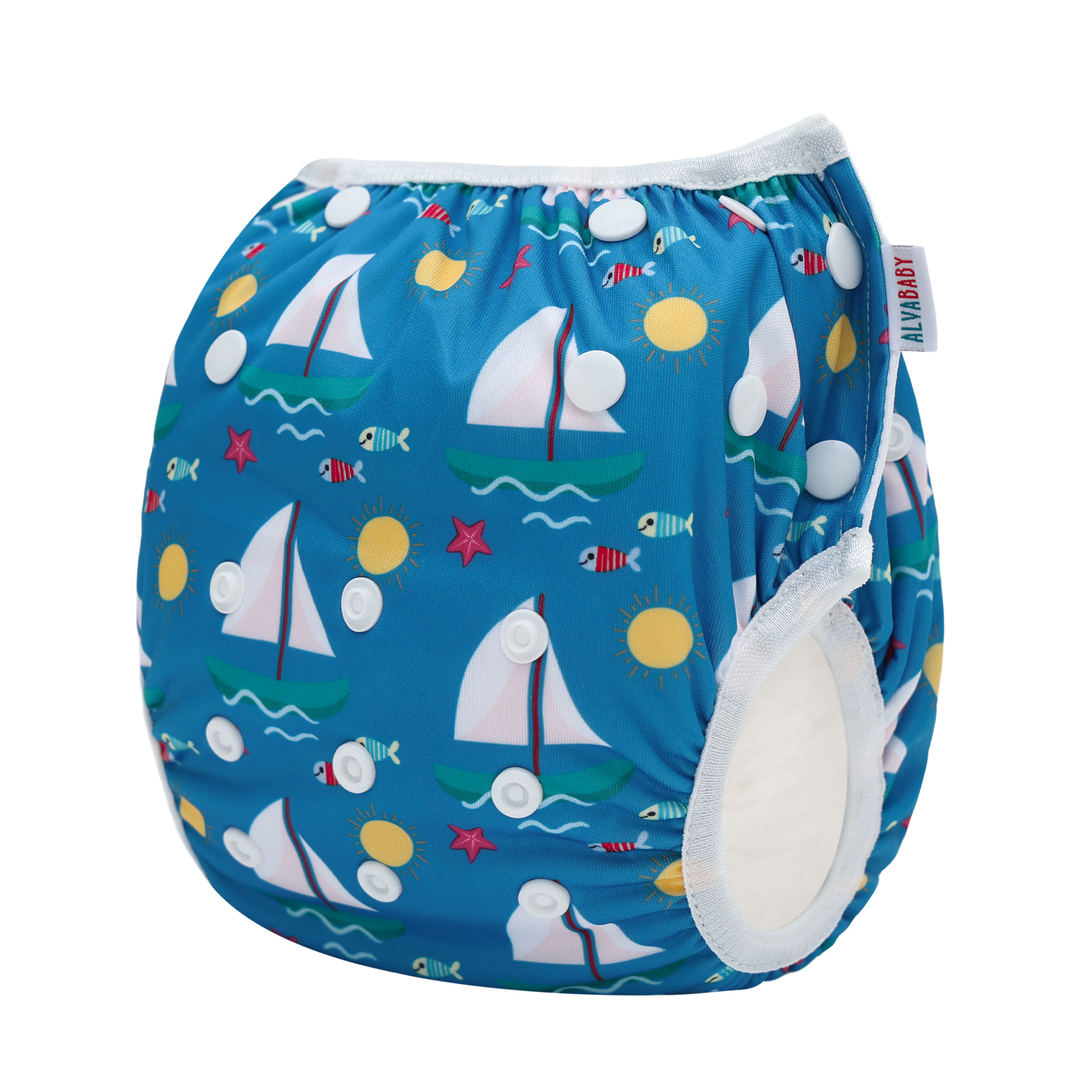 ALVABABY Reusable Swim Diaper - Adjustable One Size Swimwear for Infants & Toddlers (Sailboat, SWD-BS106A)