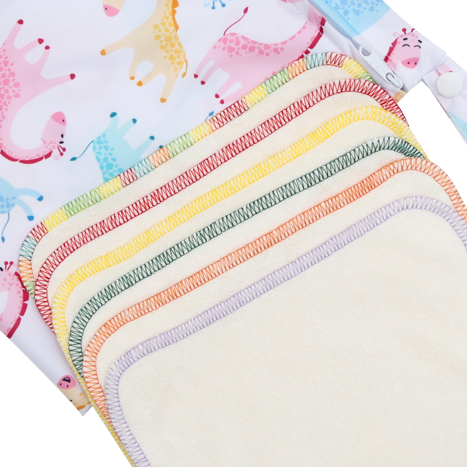 6PCS Cloth Wipes with 1PCS Wet Bag, Baby Bamboo Wipes Washable Wipes Rainbow Color Bamboo Saliva Towels (6DBW01A)
