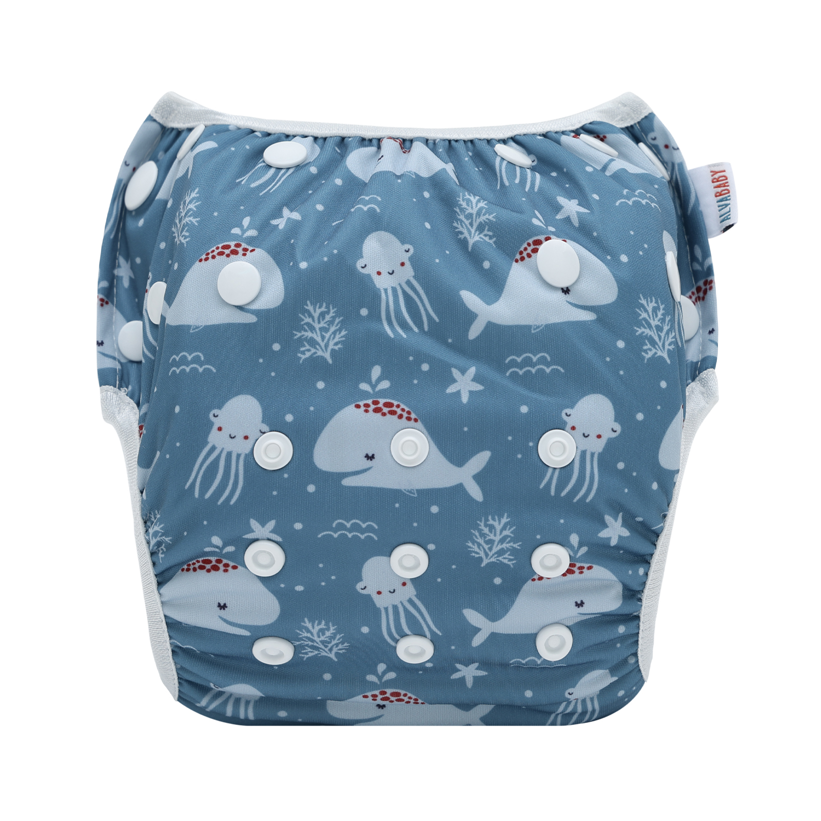 ALVABABY Reusable Swim Diaper - Adjustable One Size Swimwear for Infants & Toddlers (Dolphin SWD-BS108A)