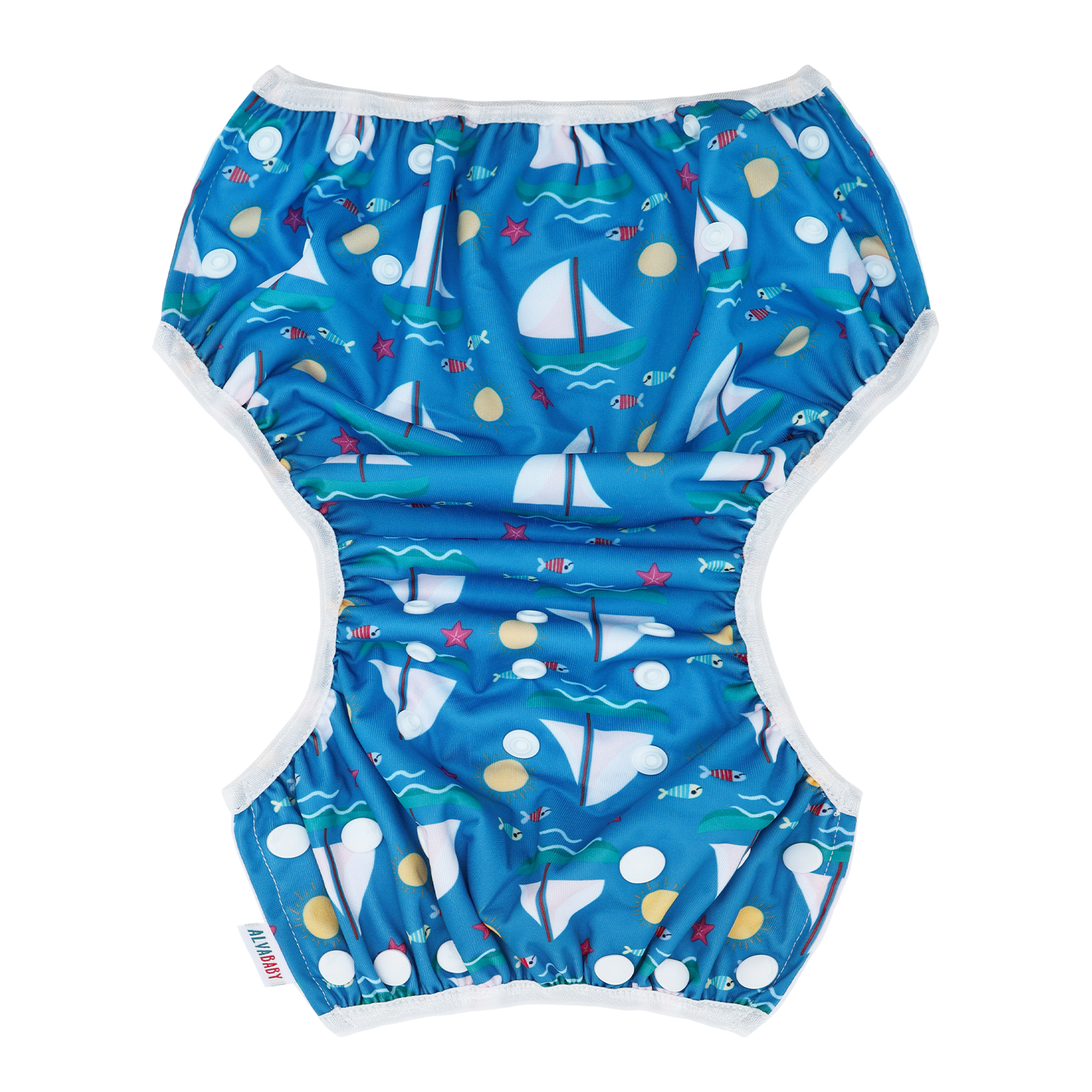 ALVABABY Reusable Swim Diaper - Adjustable One Size Swimwear for Infants & Toddlers (Sailboat, SWD-BS106A)