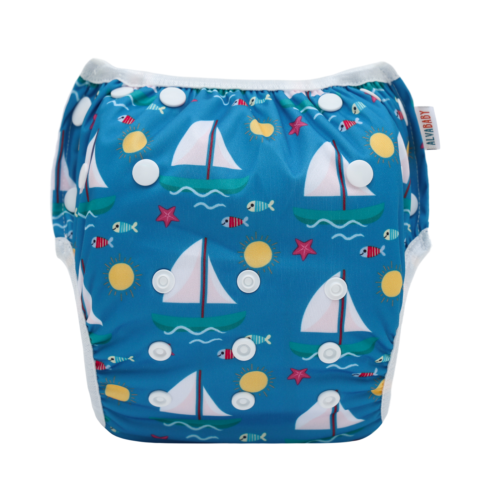ALVABABY Reusable Swim Diaper - Adjustable One Size Swimwear for Infants & Toddlers (Sailboat, SWD-BS106A)