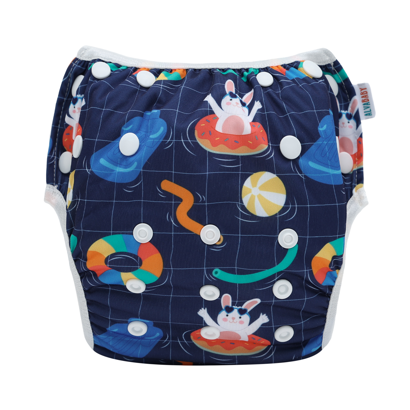 ALVABABY Reusable Swim Diaper - Adjustable One Size Swimwear for Infants & Toddlers (Rabbit SWD-BS107A)