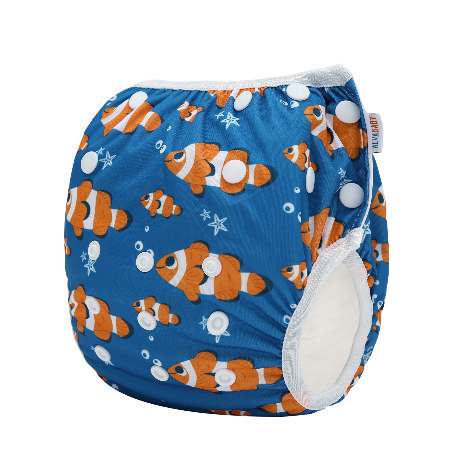 ALVABABY Reusable Swim Diaper - Adjustable One Size Swimwear for Infants & Toddlers ( Fishes SWD-BS105A)