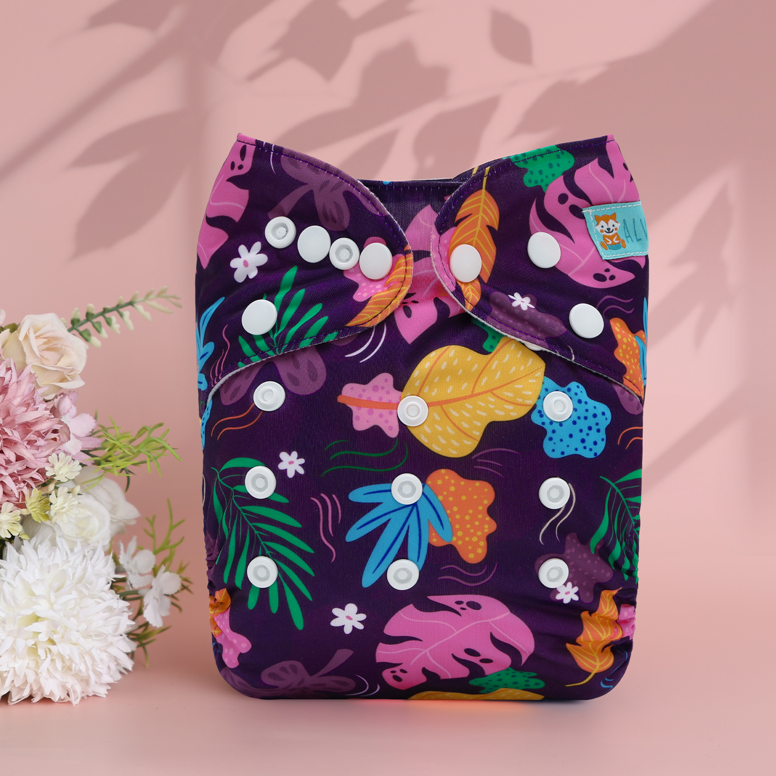ALVABABY Print Cloth Diaper - One Size Adjustable Washable & Reusable Diaper for Babies and Toddlers (Leaf, H457A)