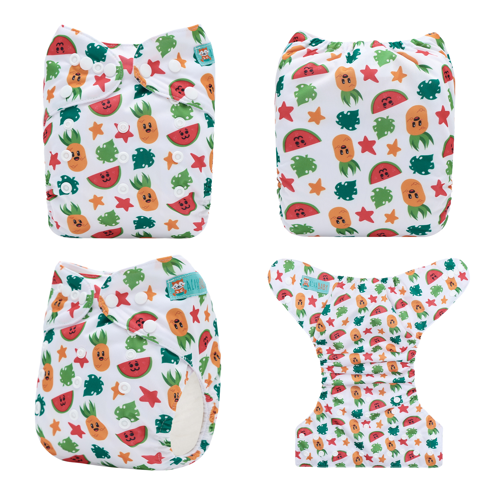 ALVABABY Print Cloth Diaper - One Size Adjustable Washable & Reusable Diaper for Babies and Toddlers (Fruit, H458A)