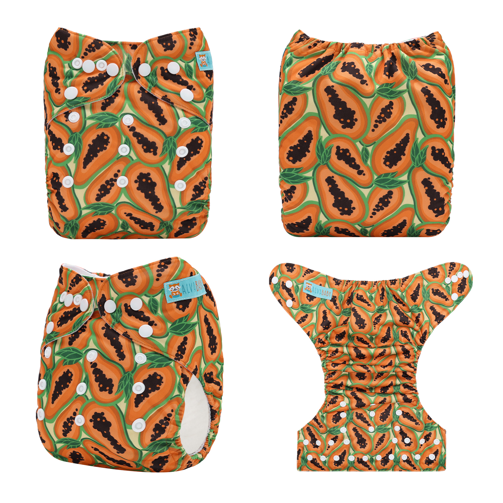 ALVABABY Print Cloth Diaper - One Size Adjustable Washable & Reusable Diaper for Babies and Toddlers (Papaya, H459A)