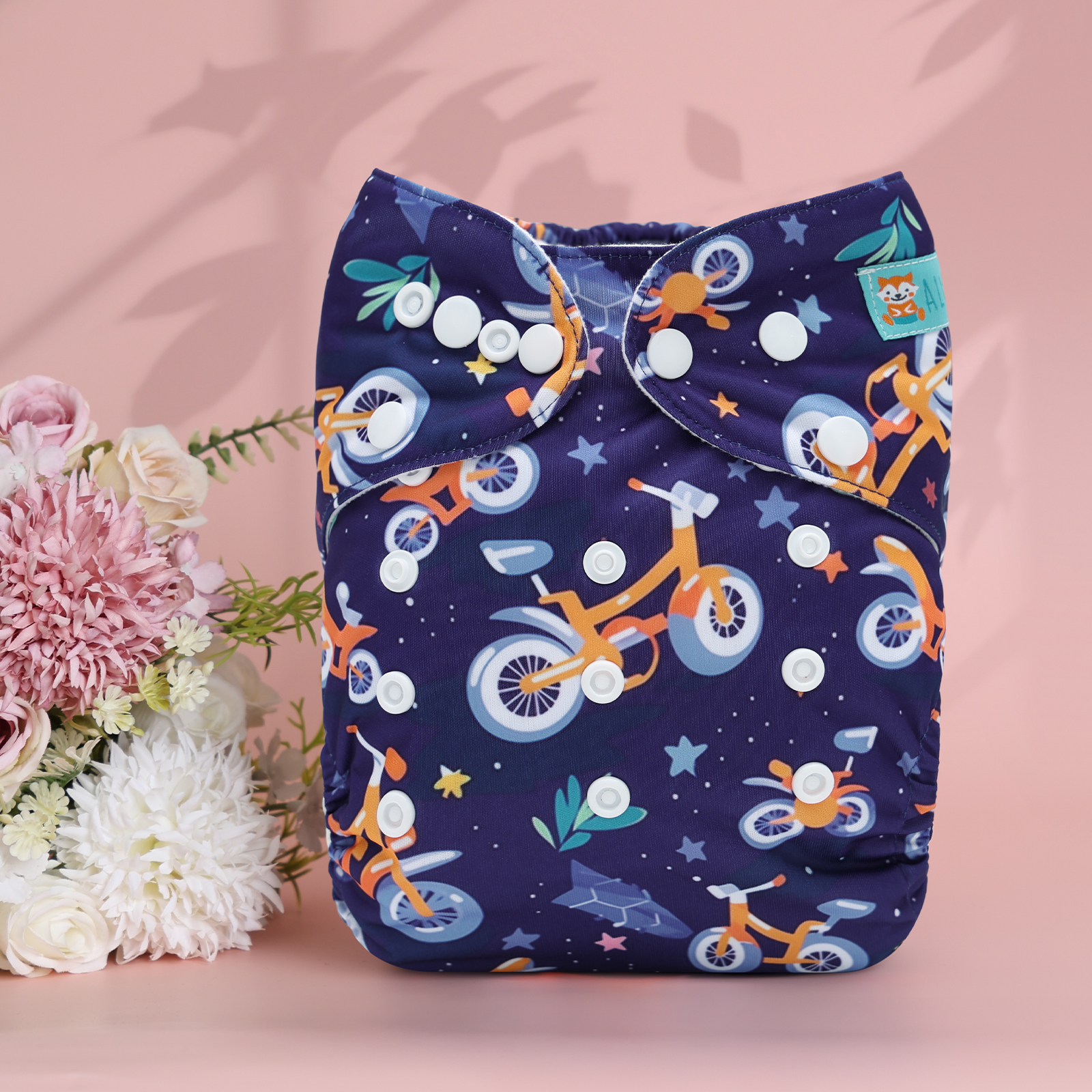 ALVABABY Print Cloth Diaper - One Size Adjustable Washable & Reusable Diaper for Babies and Toddlers (Bike, H462A)