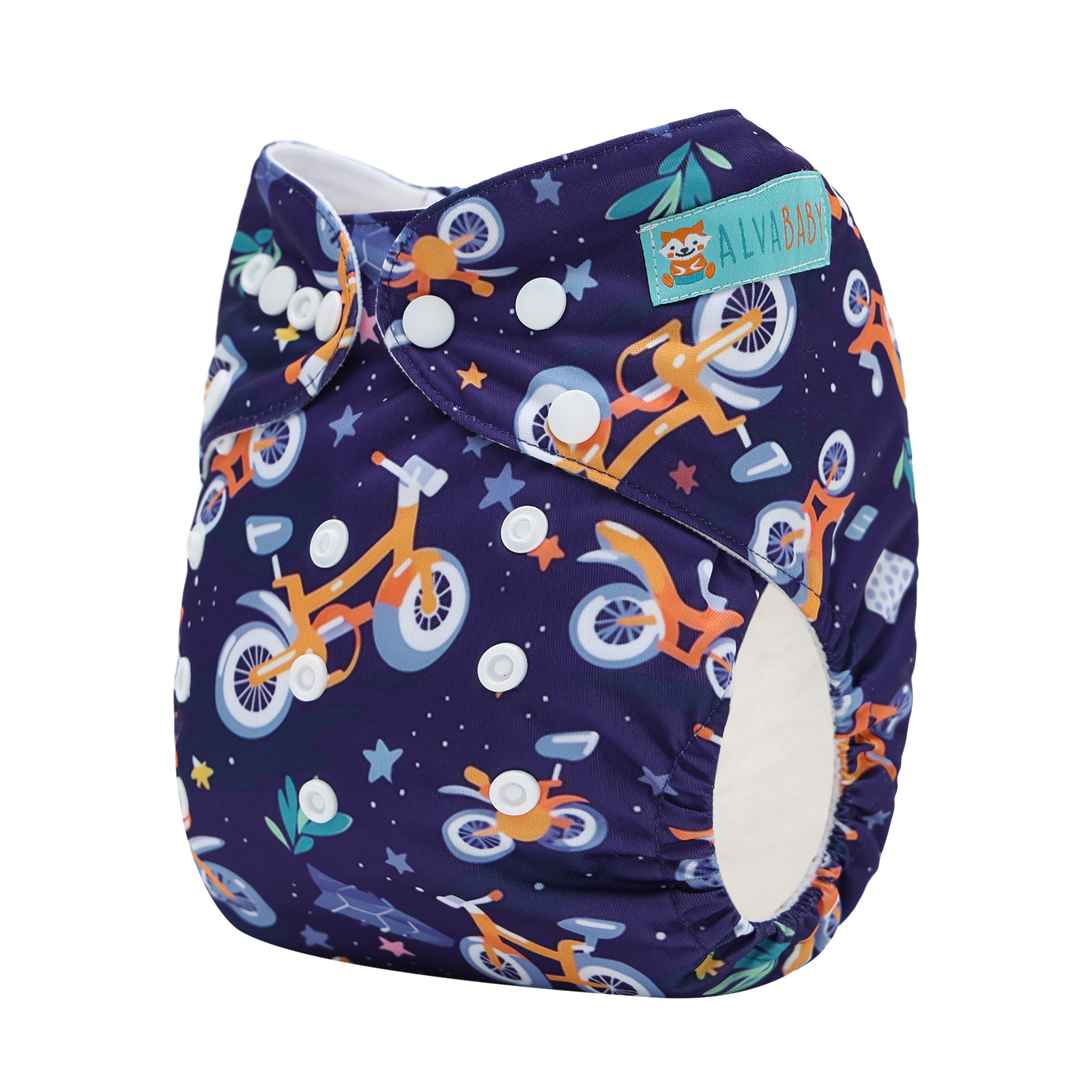 ALVABABY Print Cloth Diaper - One Size Adjustable Washable & Reusable Diaper for Babies and Toddlers (Bike, H462A)