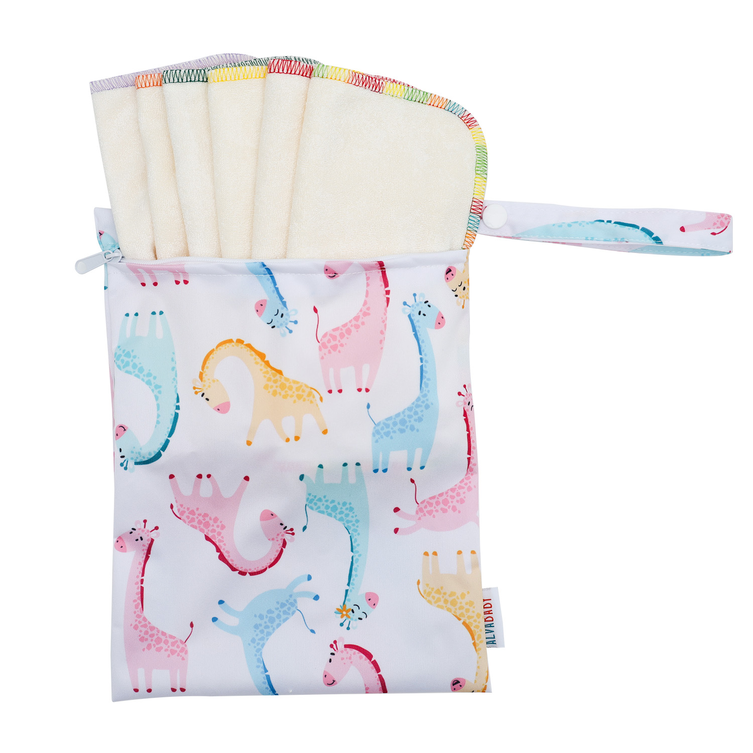 6PCS Cloth Wipes with 1PCS Wet Bag, Baby Bamboo Wipes Washable Wipes Rainbow Color Bamboo Saliva Towels (6DBW01A)