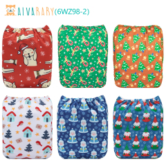 (All Packs) Christmas Cloth Diapers 6 Pack with 6pcs Microfiber Inserts One Size Reusable Diapers for Babies