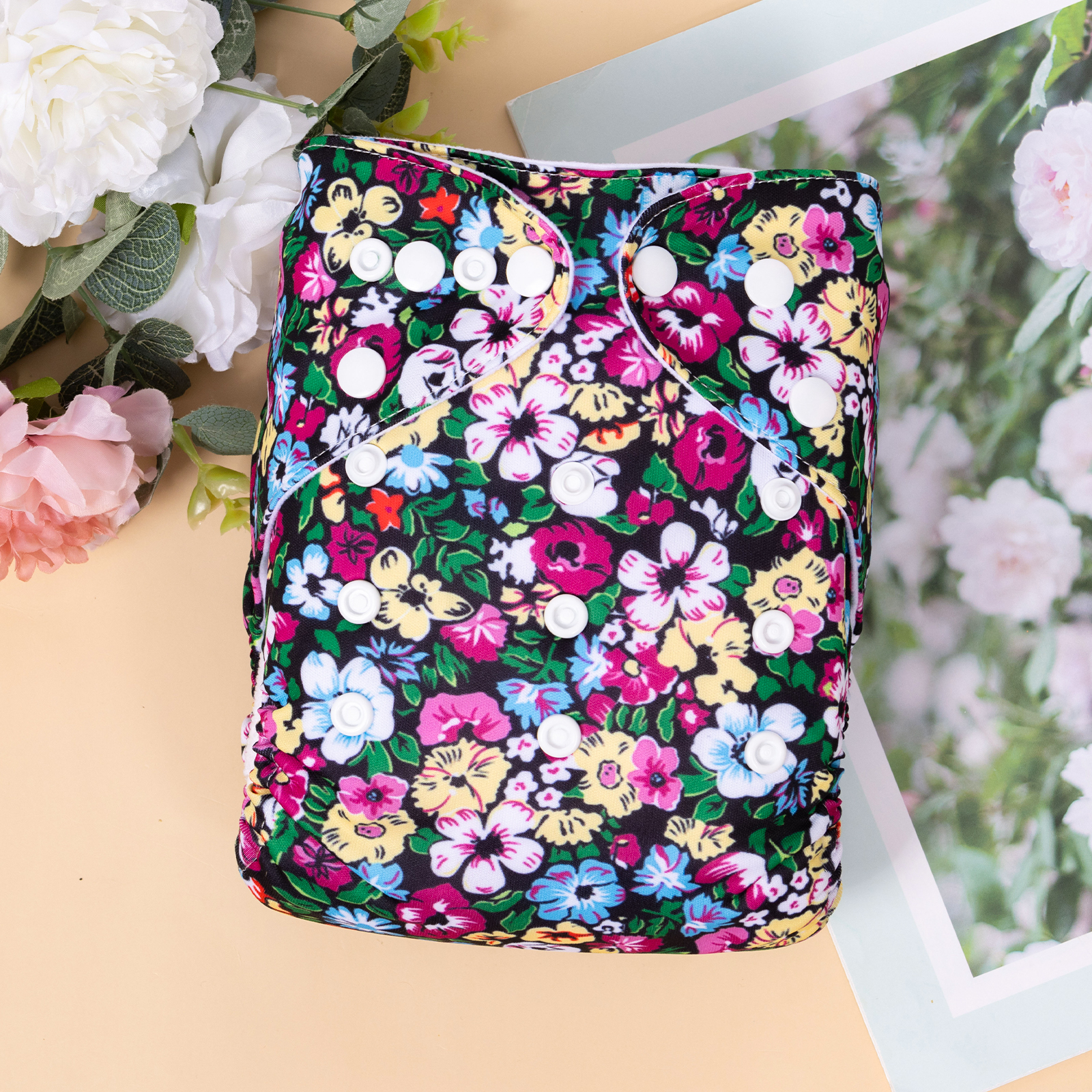 ALVABABY Print Cloth Diaper - One Size Adjustable Washable & Reusable Diaper for Babies and Toddlers (Flowers, H437A)
