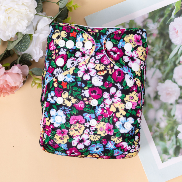 ALVABABY Printed Cloth Diaper - One Size Adjustable Washable & Reusable Diaper with Pocket for Babies (H437A Flowers)